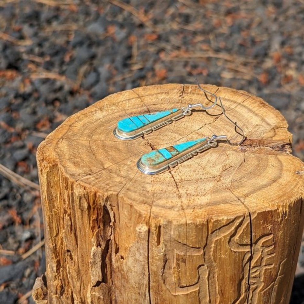 Native American Dangle Earrings Raindrop Turquoise Zuni‎ Handmade Jewelry*** - Picture 7 of 10